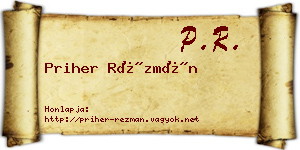 Priher Rézmán névjegykártya